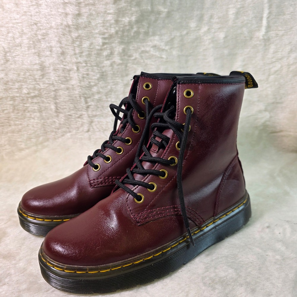 Dr. Martens Zavala Combat Boots Burgundy Leather Lace Up Womens 37 6 NEW